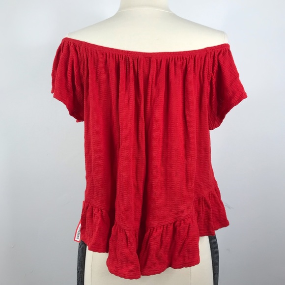 FREE PEOPLE Red Off the Shoulder Flowy Top - Picture 6 of 7